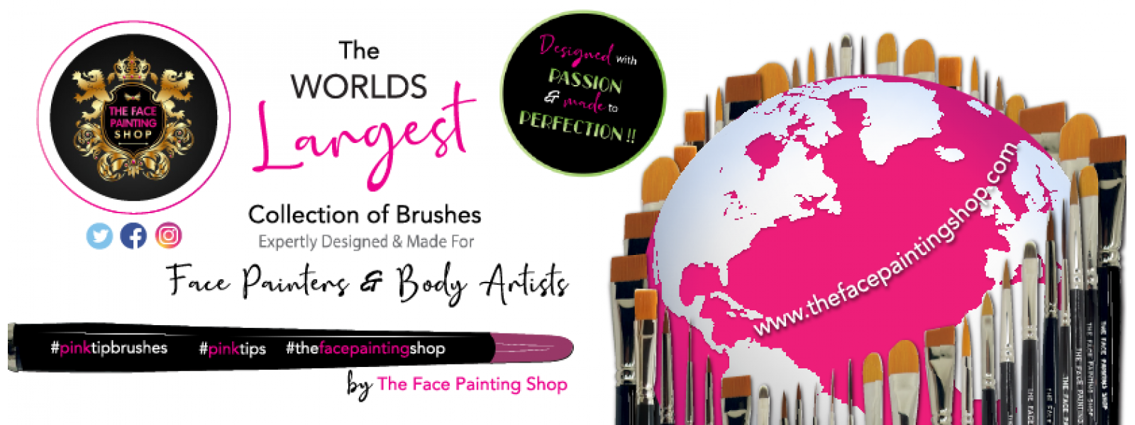 The Face Painting Shop Pink Tip Brushes